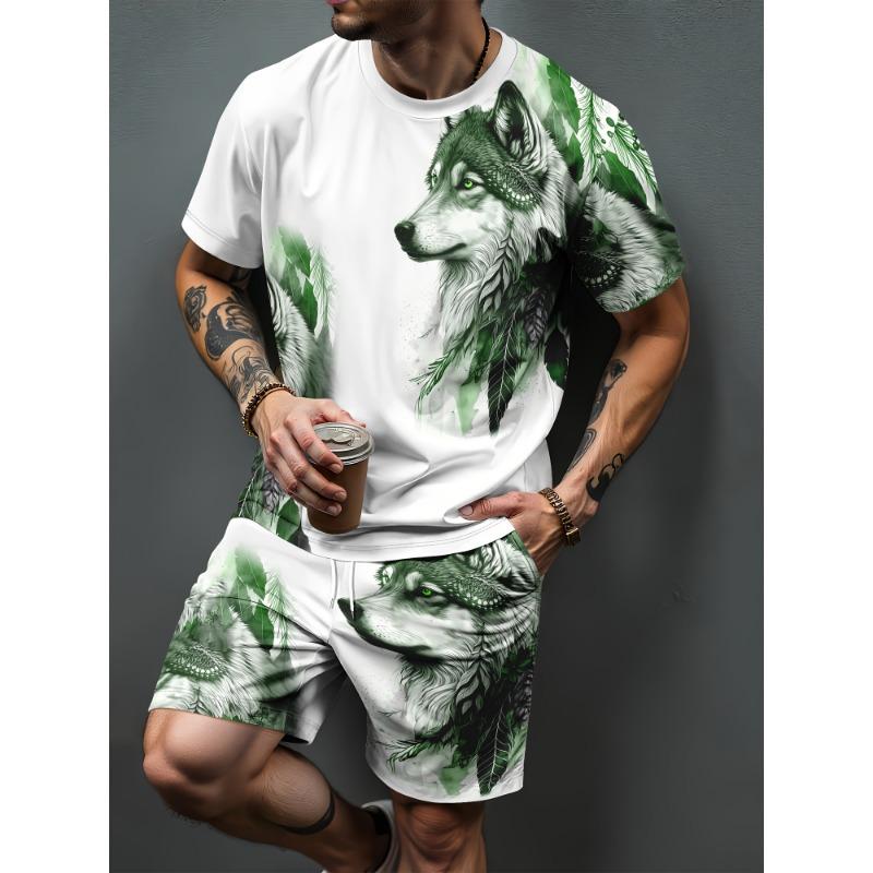 Neues Herren-Set mit Löwendruck Stylisches T-Shirt & Shorts mit Kordelzug 3XL black