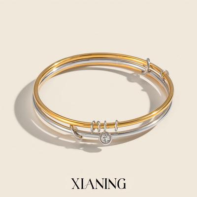 Xia Ling 60MM Stainless Steel Layered Bangle with Zircon, Versatile Women's Jewelry