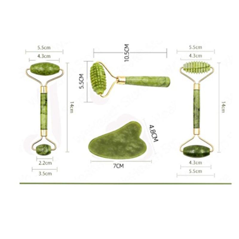 Woman Roller Jade 3-piece Set Massager Face Eyes Neck Forehead Beauty Scraping Pebble Facial Massage Stick