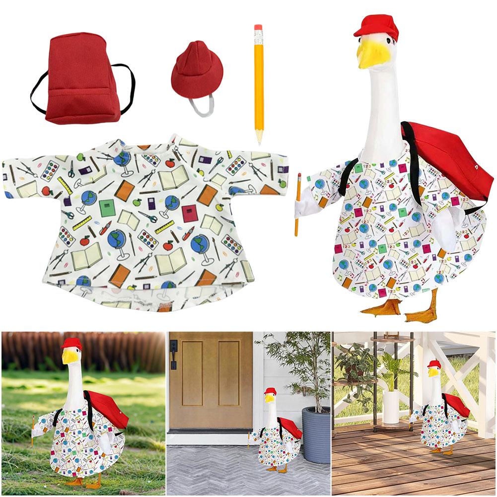 Back To School Porch Goose Outfits with Schoolbag Goose Clothes Cute Goose Costume for Indoor Outdoor Patio Yard Lawn Art Decor