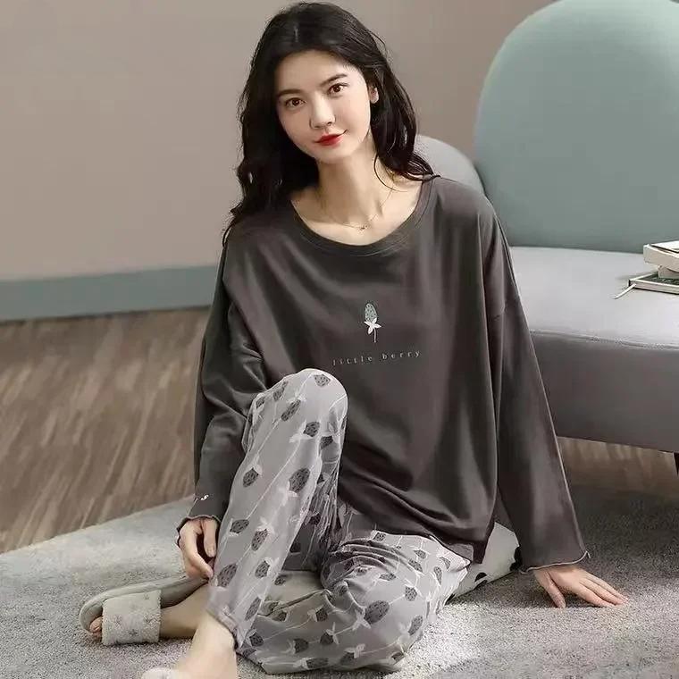 Herbst Frühling Frauen Neue Pyjamas Set Langarm Rundhals Frau Nachtwäsche Pringitng Mädchen Casual Loungewear