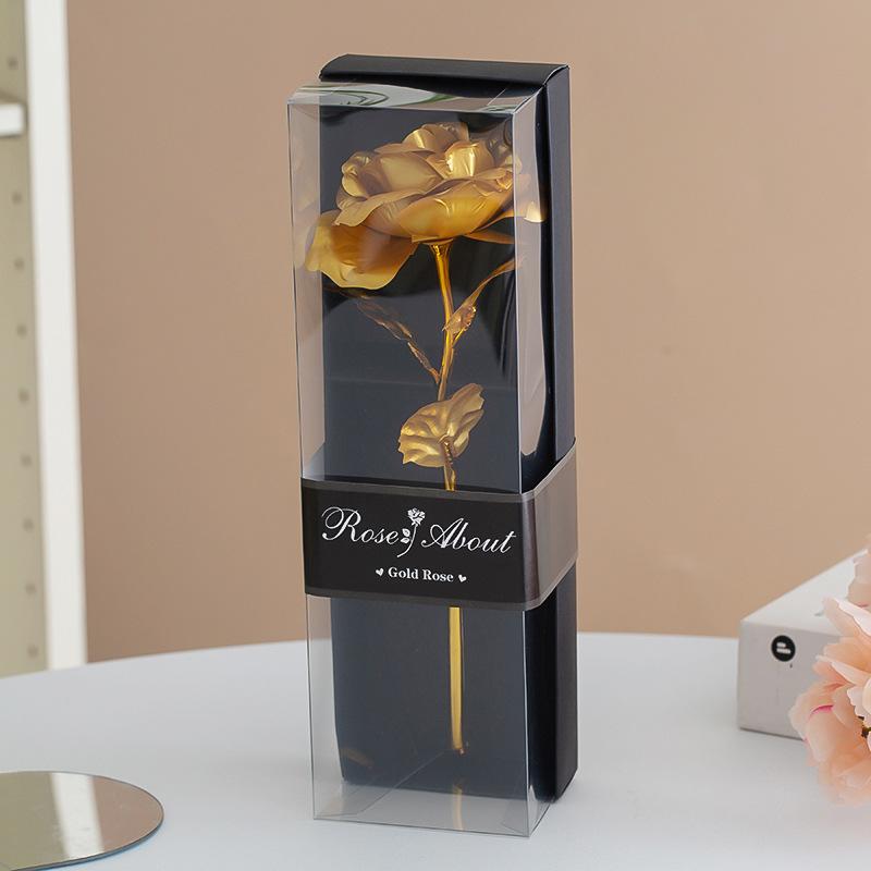 Vibrant Gold Foil Coated Artificial Roses Elegant Fake Flower Arrangement Romantic Gift for Girlfriend on Valentine's Day Decor