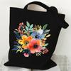 Elegant Wildflowers Aesthetic Canvas Handbag Reusable Floral Shopping Tote Bag for Women
