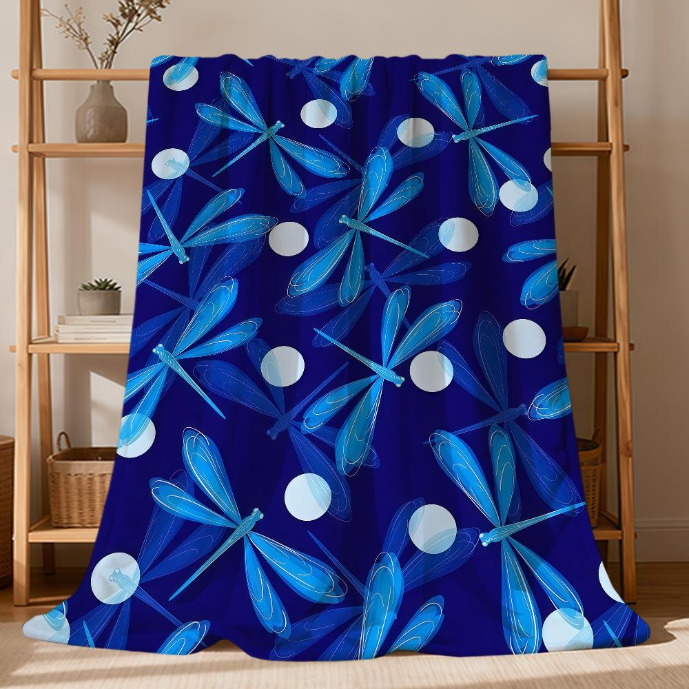 Fashion Print Dragonfly Pattern Blue Flannel Soft Warm Plush Blanket Sofa Living Room Pet Hogar Bedroom Gift Home Car Portable