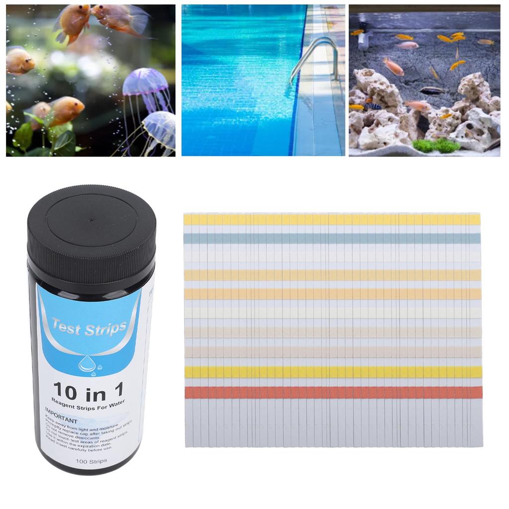 100pcs 10 In 1 Pool Test Strips Professional Quick and Accurate Water Test Strips for Swimming Pool SPA Hot Tub