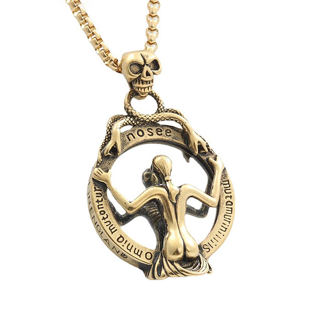 Punk Vintage Stainless Steel Magic Mirror Pendant Necklace For Men Women Gothic Unique Skull Necklaces Fashion Jewelry Gifts
