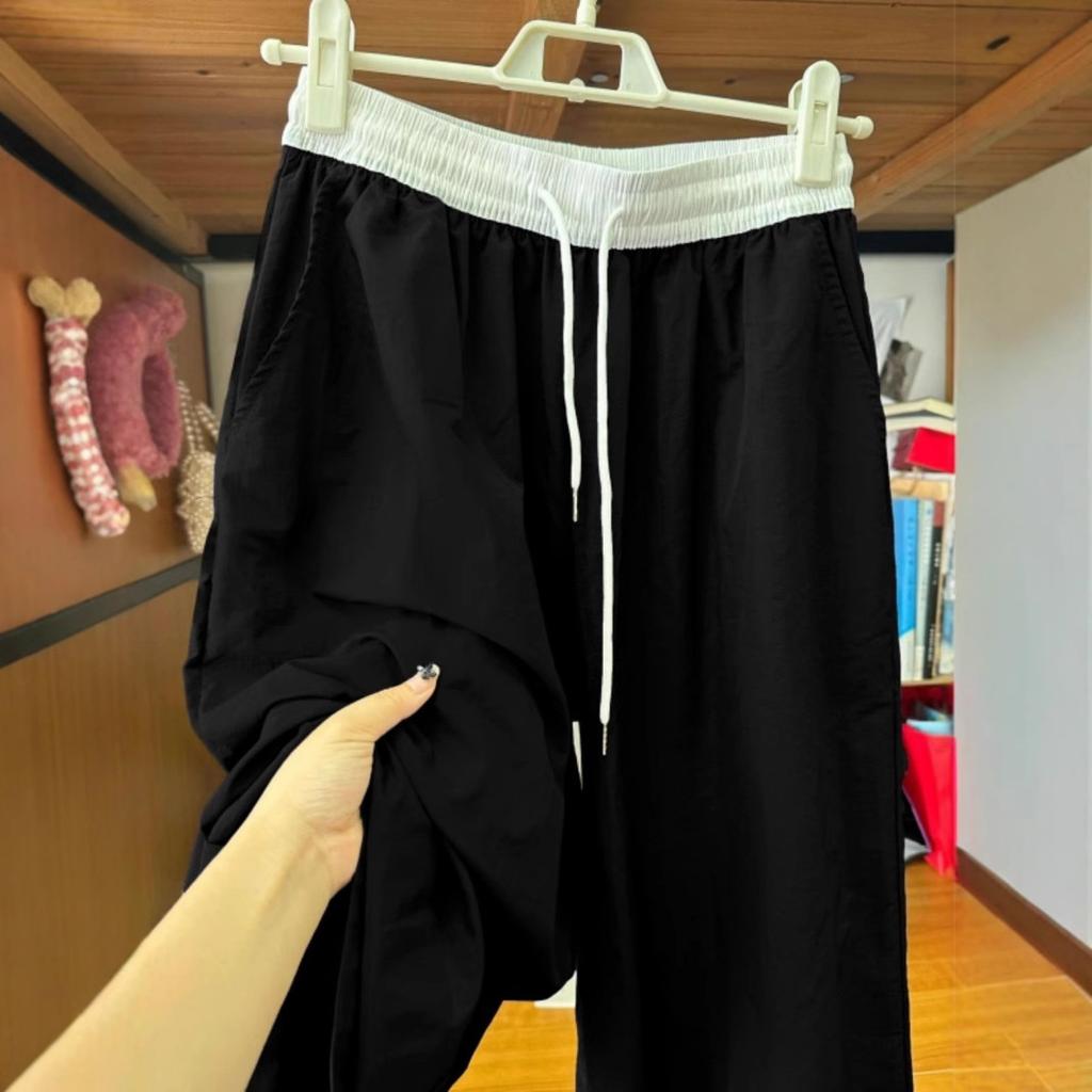 New Spring and Summer Navy Blue Wide-leg Pants for Women's Summer Thin Loose Casual Contrasting Color Straight-tube Quick-drying Sports Pants