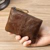 Mens and Women Retro Real Leather Zipper Wallet Card Holder Small Coins Keys Pocket Money Storage Pouch with Chain Key-ring