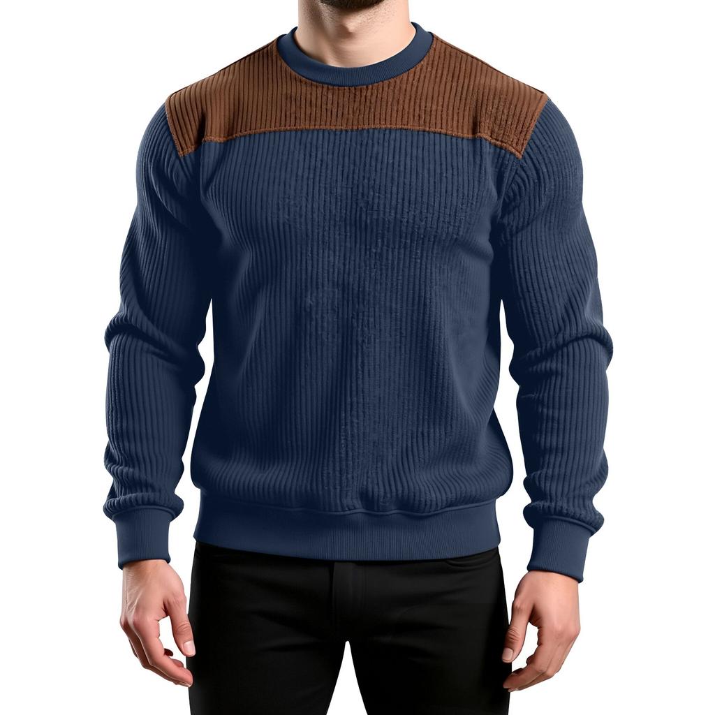 Men's Colorblock Round Neck Long Sleeve Tops Men's Sports Large Size Casual Round Neck Tops