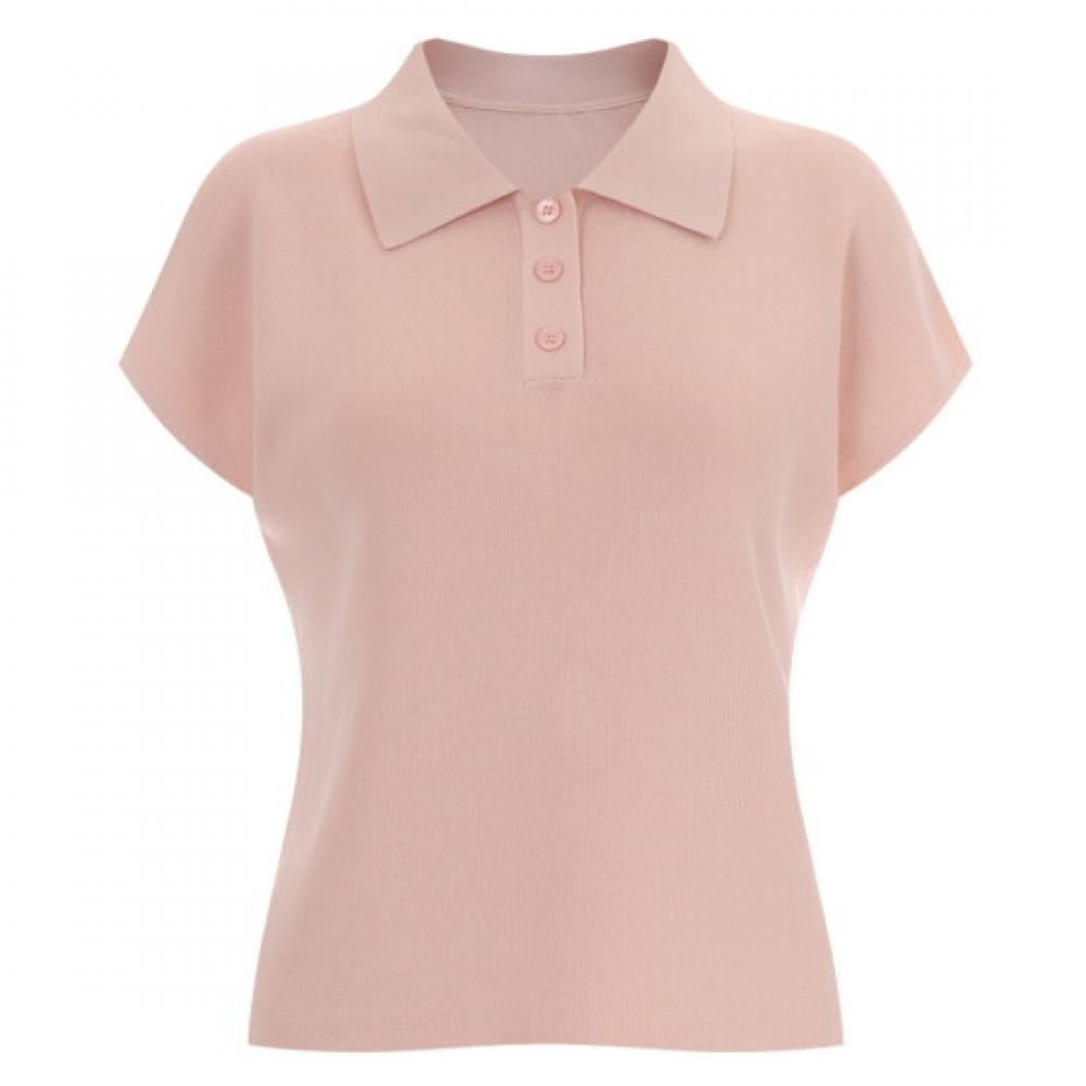 Shop Women Collar Neck Half Open Cap Sleeve KniT T shirT Pink Bom Wkn 11946