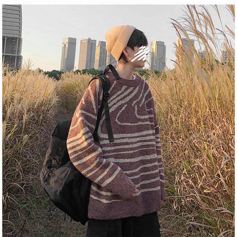Sweater Men's Ins Color Matching Pattern Student Round Neck Sweater Loose Fashion Sweater Autumn and Winter