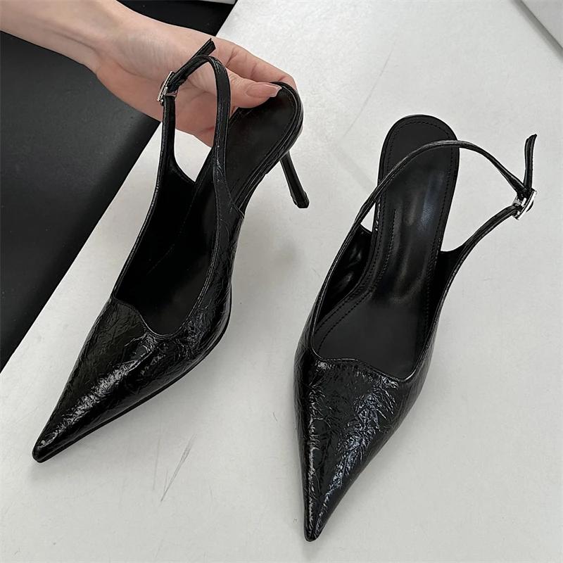 

Уличный стиль Тонкие высокие каблуки Женские туфли-лодочки Сексуальные элегантные туфли с открытым носком Туфли с пряжкой на ремешке для выпускного вечера 35 чёрный