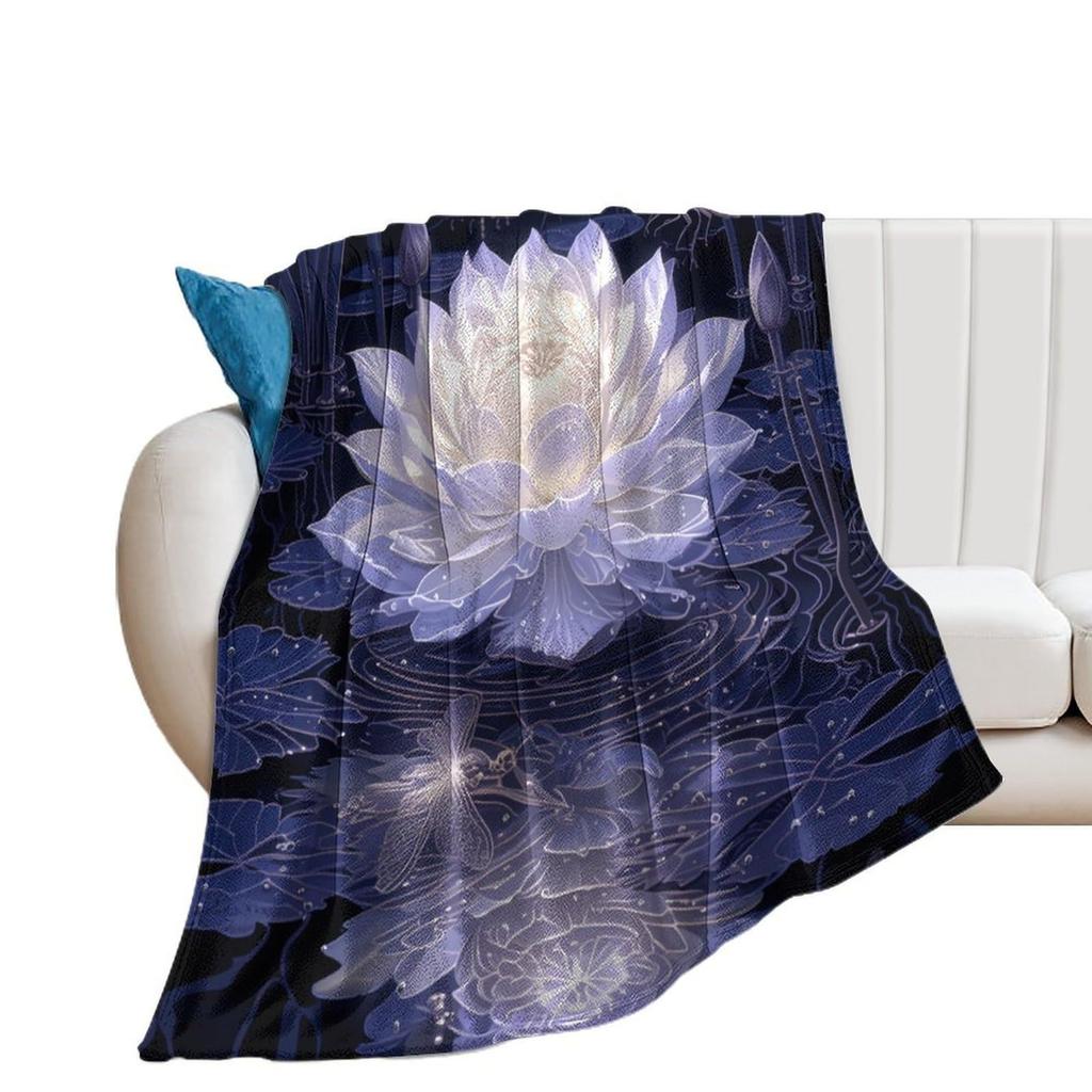 Colorful Moon Lotus Printed Flannel Blanket Gift Blanket Soft and Comfortable Suitable for Adults Home Picnic Travel