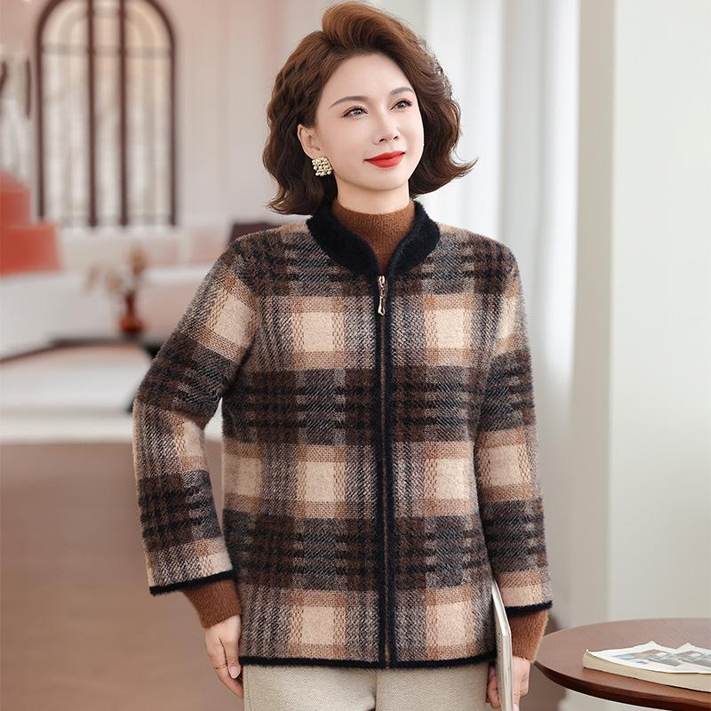 

Women s Velvet Thick Coat with Half-high Collar, Winter Knit Two-piece Set for Middle-aged and Elderly Mothers 2XL (Recommended 120-135 jin)