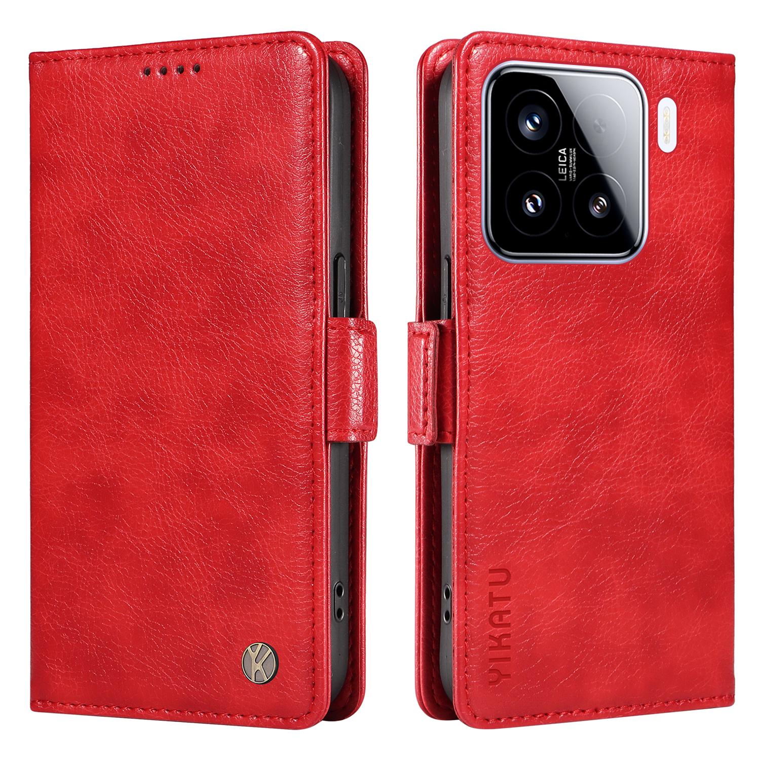 

YIKATU YK-007 Для Xiaomi 15 Чохол Бічна пряжка Шкіряний чохол для телефону з поліуретану Текстура лічі Red