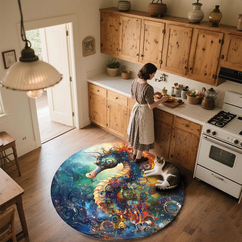 Seahorse,Round Area Rug,Carpet Rug for Living Room Bedroom Sofa Playroom Decor,Non-slip Floor Mat
