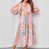 European and American Explosive Bohemian Lantern Sleeves Fashion Printing Big Pendulum Long Dress