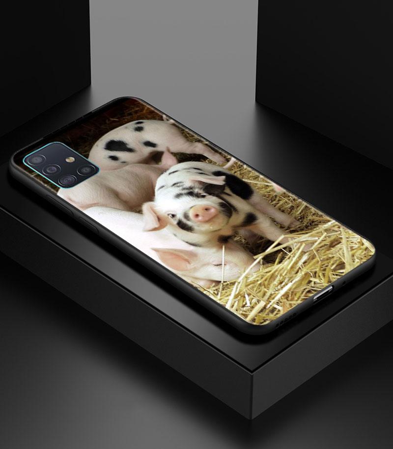 Cute Pink Pet Little Pig Phone Case for Samsung Galaxy A51 A71 A21S A12 A11 A31 A52 A41 A32 A72 A01 A22 A03S A13 5G Black Cover