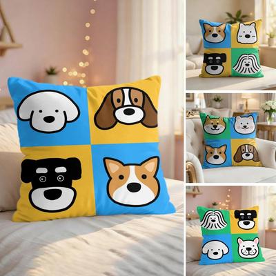 Cartoon Simple Cute Dog Cushion Cover Natural Linen Organic Fabric DoubleSided Printing Couch Pillow Covers Home Decor
