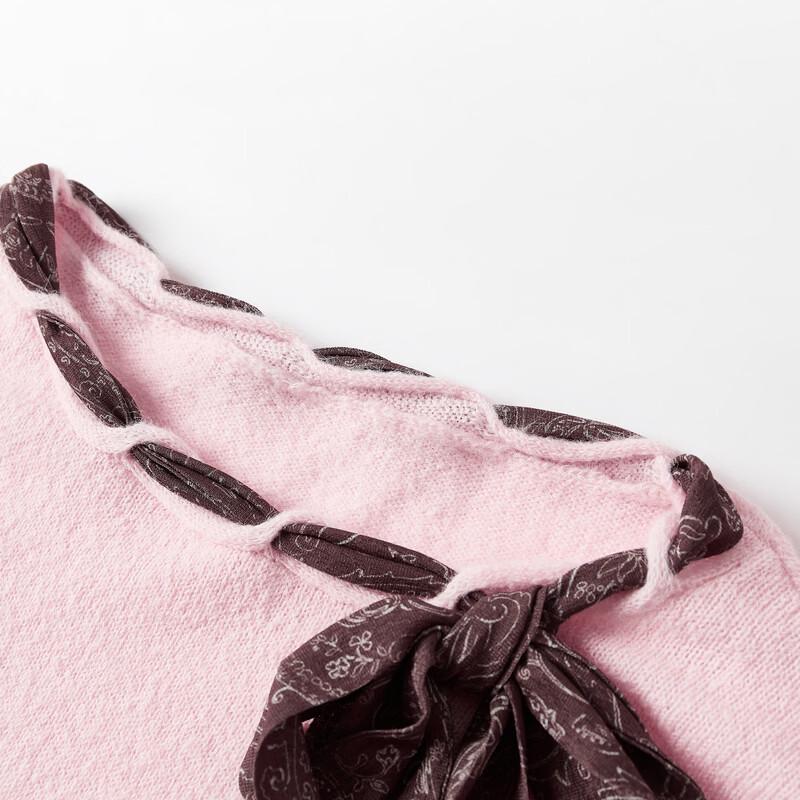 Women's Square Neck Long Sleeve Knit Sweater with Ribbons