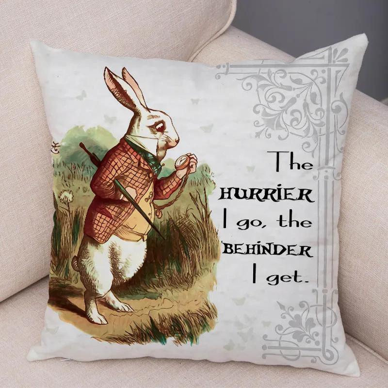 Alice In Wonderland Cushion Cover Cute Rabbit Cat Printed Sofa Pillow Vintage Home Decorative Pillow Case for Children Room