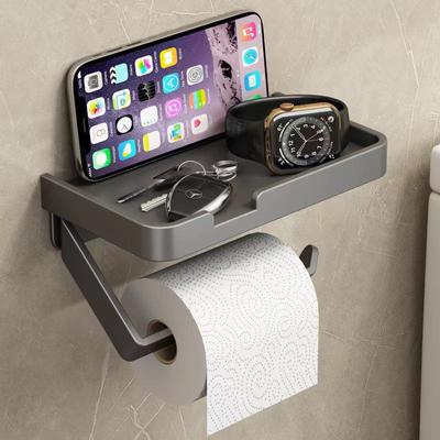 Pistolengrau Toilettenpapierhalter & Handyablage | Stanzfreier Wandmontierter Badezimmer-Organizer