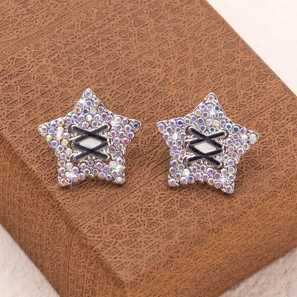 

Korean Fashion Luxury Zinc Alloy Star Stud Earrings with Full Diamond серебряный