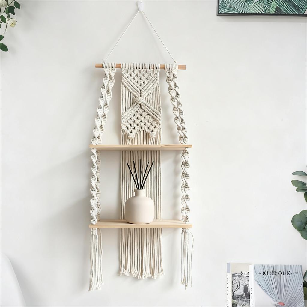 3 Styles Wall Decoration Storage Racks Woven Wooden Hanging Decorations Bedroom Living Room Wind Chime Decoration Racks