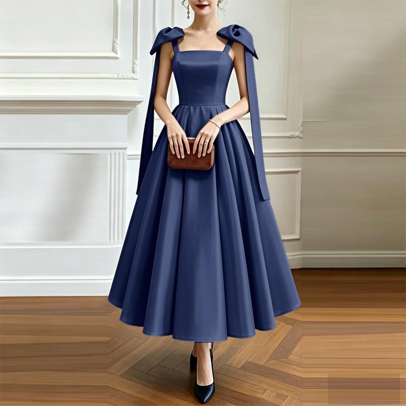 

ZANZEA Women Elegant Square Collar Summer Sleeveless A-line Dress M темно-синий