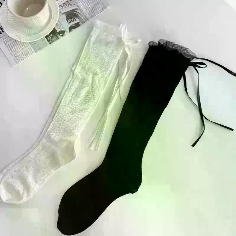 Summer Calf Length Ballet Socks For Women Lightweight Mesh With Bow Lace Cool Slouch Socks For Outdoor Or Indoor