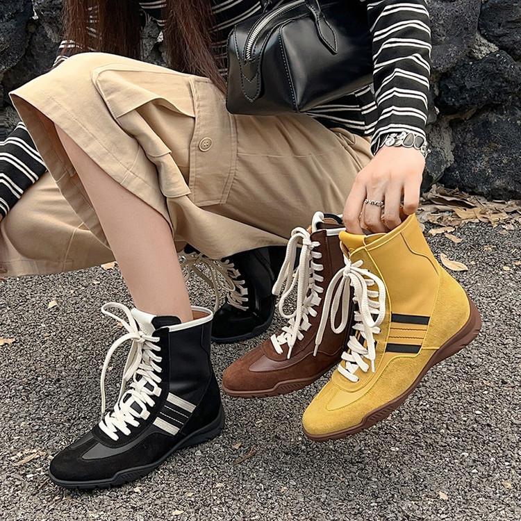 Large size shoes women's 2025 autumn and winter new thin elastic boots versatile lace-up casual sports short boots Martin boots