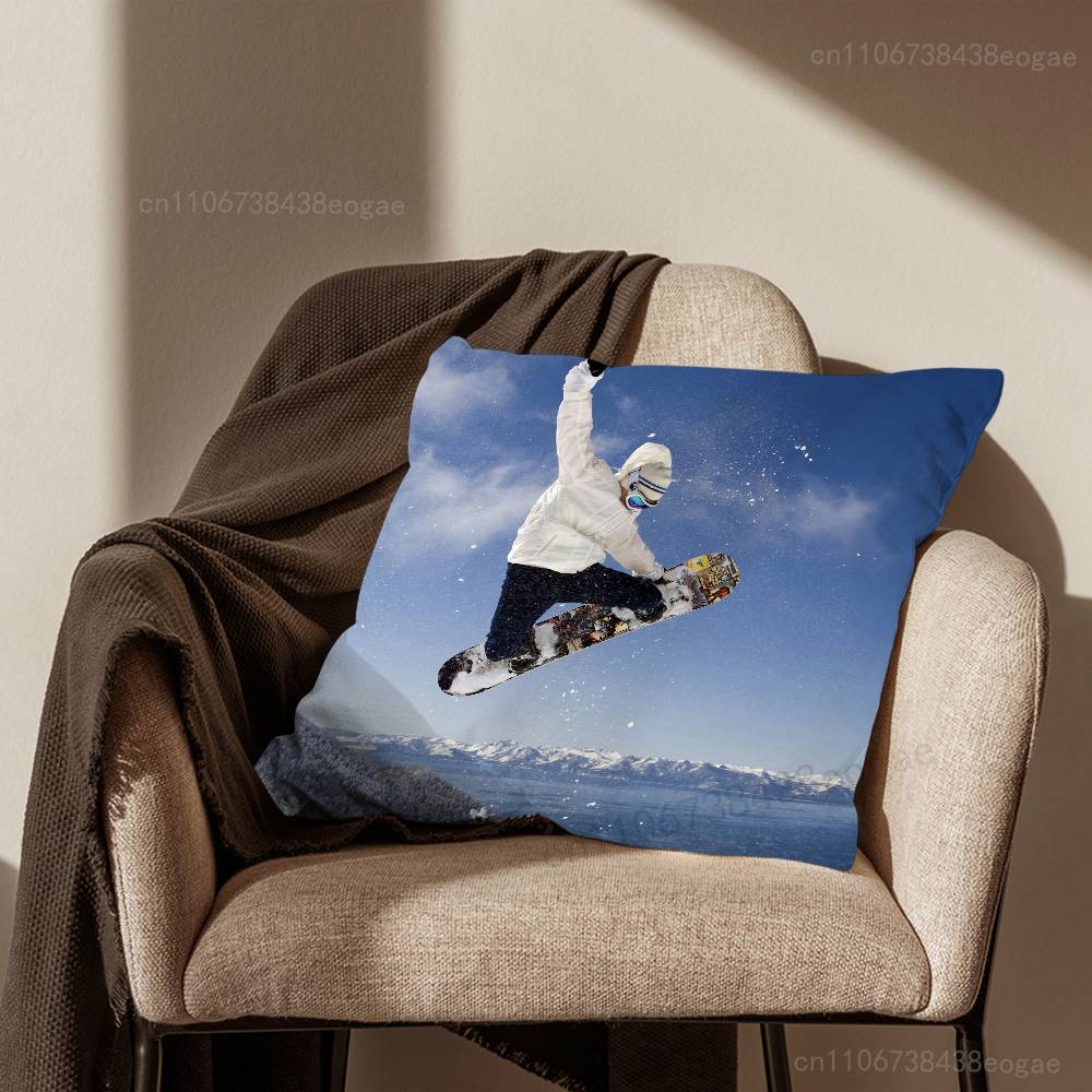 Snowboarding Sport Throw Pillow Case For 45*45cm,55*55cm,30*30cm,Car Pillowcase Home Bedchamber Decor Gift
