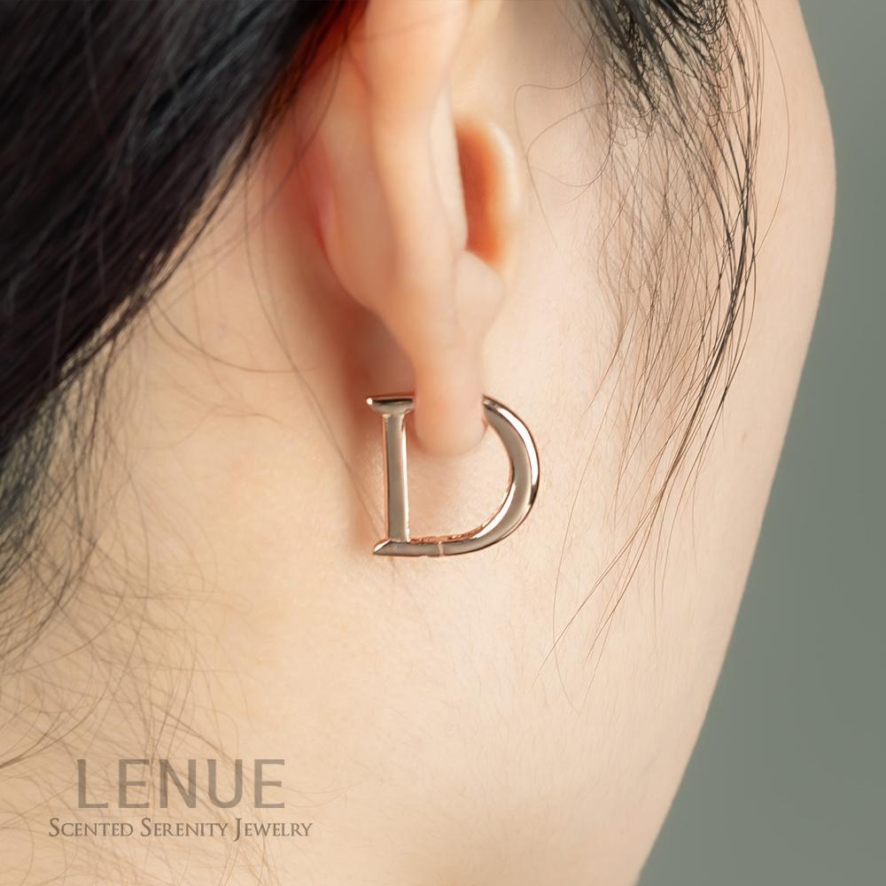 Lenue Initial D One-Touch Earrings / 925 Silver Alphabet D D-Day Gift for Girlfriend