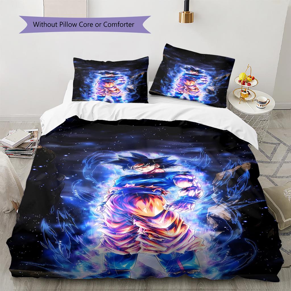 Son Goku Muster Bettwäsche, Steppbett Set Bettbezug Kissenbezug Zuhause Geburtstagsgeschenk (1 Bettbezug + 2 Kissenbezüge, ohne Füllung)