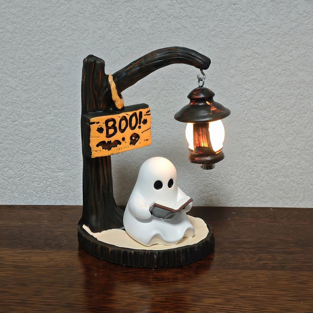 Halloween Witch Decor Table Lamp, Vintage Resin Witch Figurine Lights