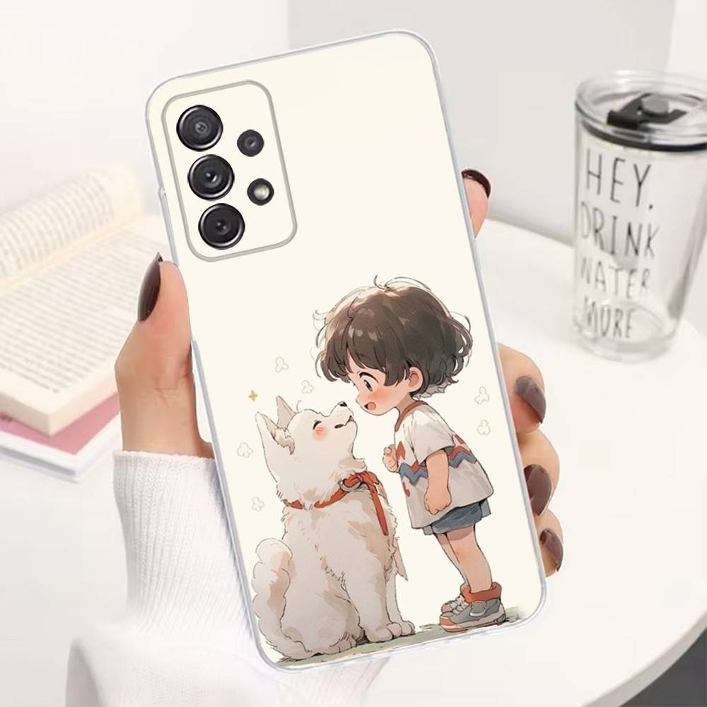 Kid Girl Dog Cute Cartoon Phone Case For Samsung A30,71,51,S9,10,20,Ultra,FE,23,21,PIus,Lite, S22,Transparent, Silicone