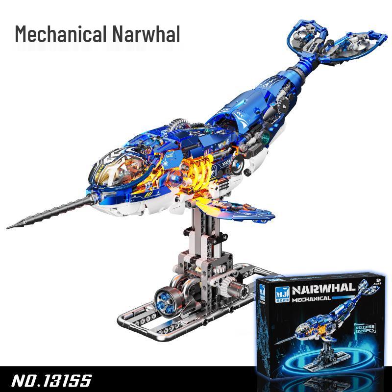 Lego-Compatible Electric Mechanical Whale Building Kit - Challenging DIY Animal Model Toy for Boys