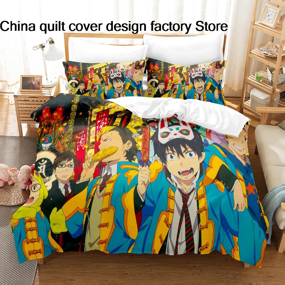 3Pcs Blue Exorcist Anime Bedding Set 3D Print Shonen Manga Duvet Cover Pillowcases For Teens Fans Room Decor Gift Bedding Set
