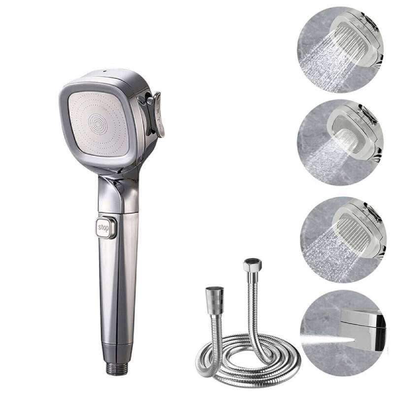 Luxury Handheld Shower Head Set With Powerful Pressure, Anti-rust And Durable, 4 Modes, 1.5m Hose