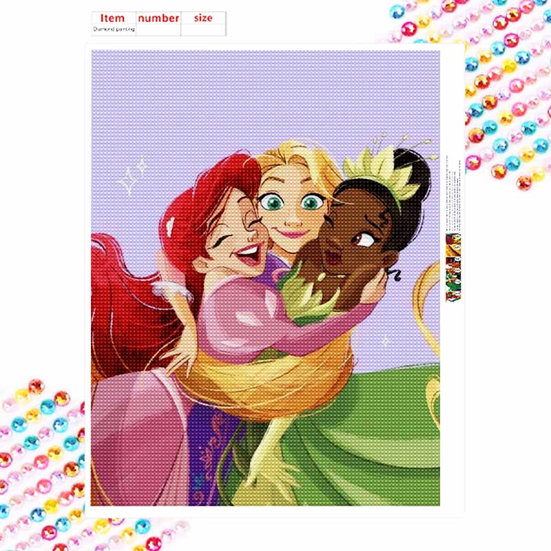 Disney Diamond Painting Kit Unframed, Princesses Hugging, Classic Style Home Decor Craft, Perfect Gift Idea
