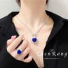 Luxury Royal Blue Heart Jewelry Set for Women Zircon Necklace Earrings and Ring Gift
