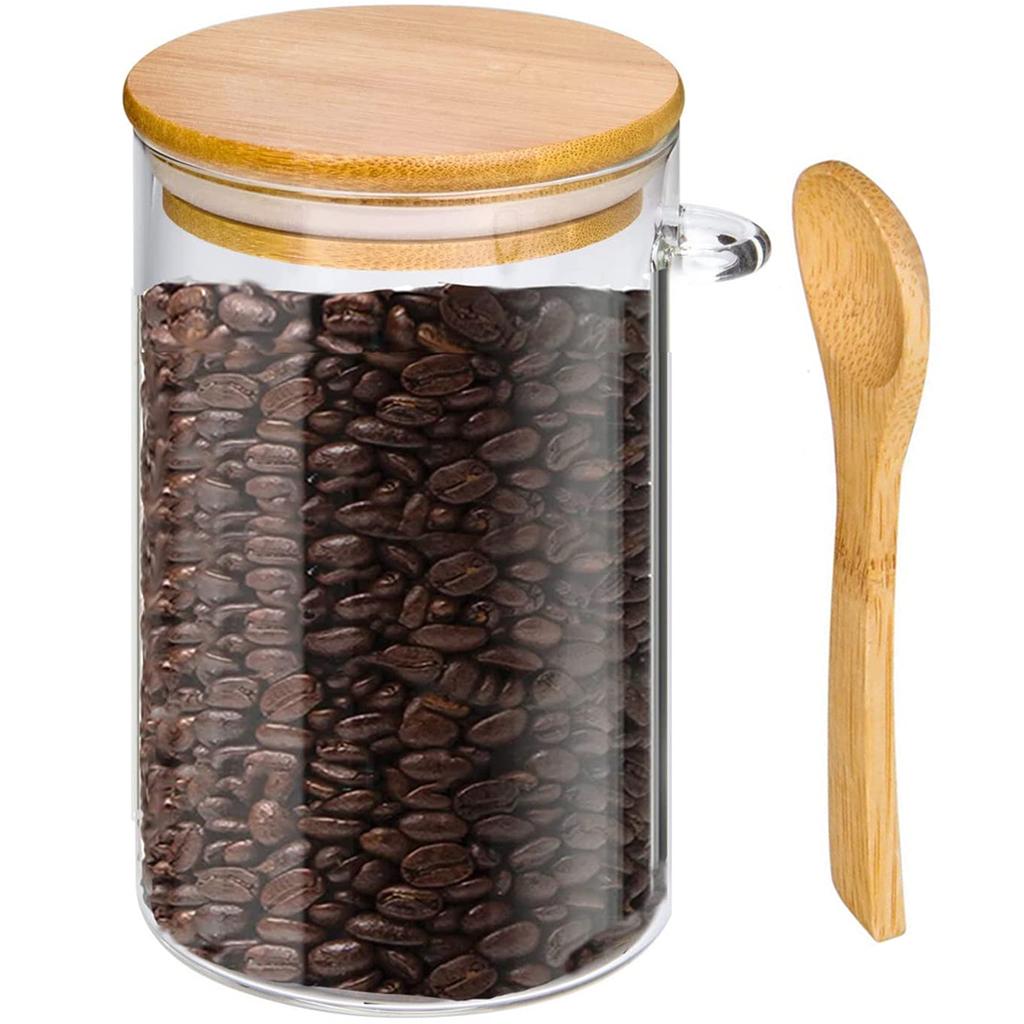 Glass Jar Containers with Wood Lid and Spoon Sealed Food Container for Kitchen Coffee Candy Tea Beans Grains Spices Organizer