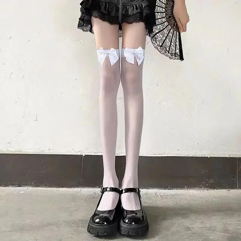 Sexy červený lem Nové nadkolenní dlouhé ponožky Gotické krajkové průhledné punčochy přes stehna Dámské Punkové JK Tenké hedvábné jednobarevné punčochové zboží