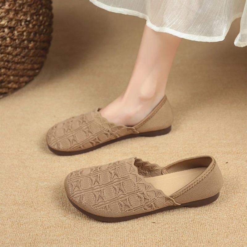Fashion Women Flats Solid Color Mesh Breathable Sneakers Women Soft Bottom Knit Ballet Loafers Shoes Casual Slip On Boat Shoes for Women