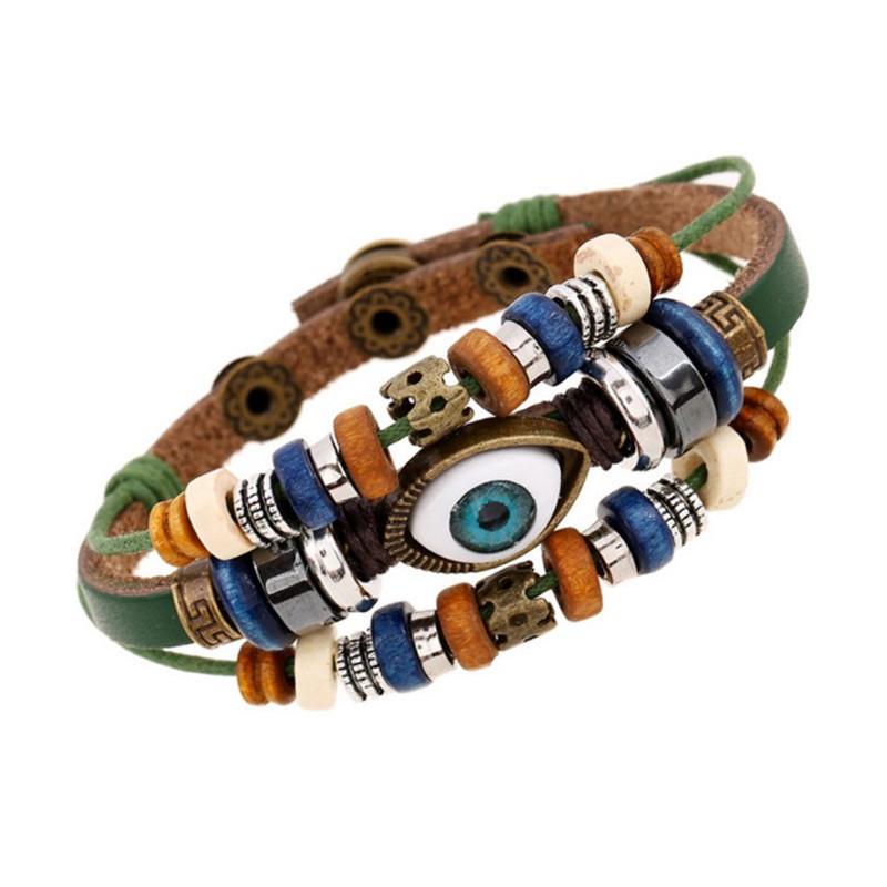 Vintage Beaded Eye Bracelets Multi-Layer Leather Rope Adjustable Bracelet Unisex Jewelry Accessries Gifts