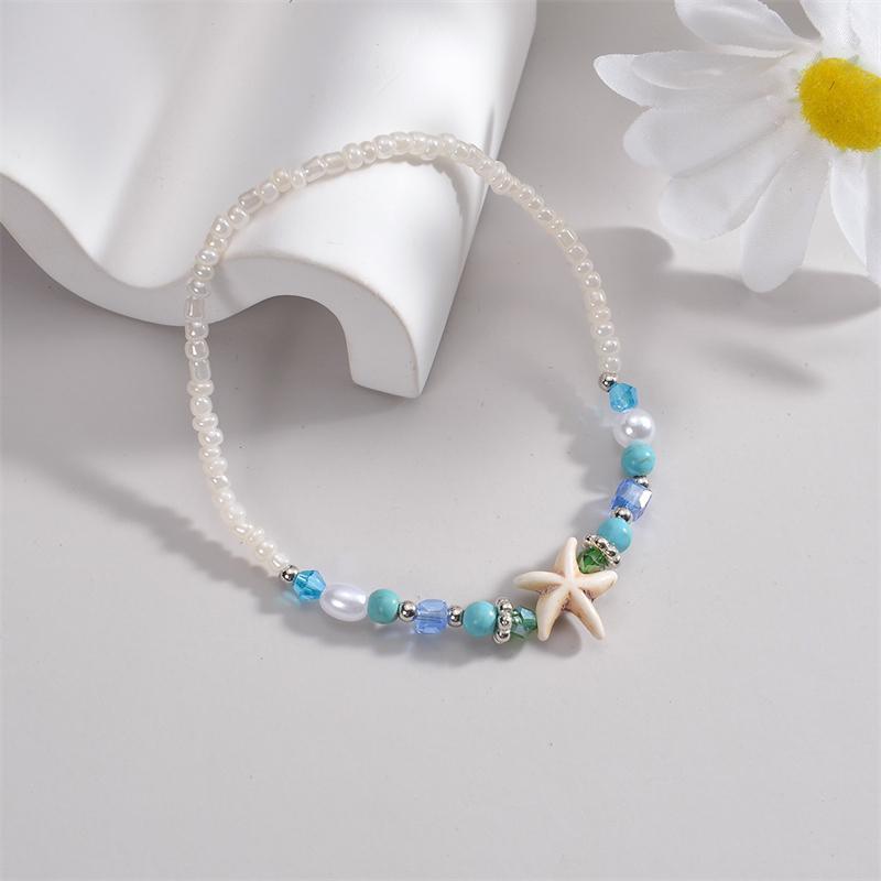 Women Minimalist Starfish Imitation Pearl Anklet Heart Beaded Foot Bracelet Vacation Jewelry Gift