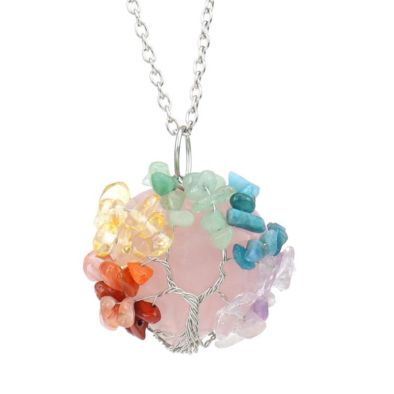 

Hand-Wound Natural Gravel Crystal Amethyst Tree Of Life Peach Heart Love Necklace N514 рожевий кварц кольору