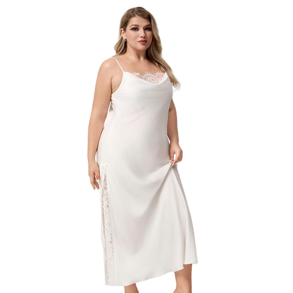 Yaoting European Plus Size Satin Lace Chiffon Camisole Nightgown SQ7005