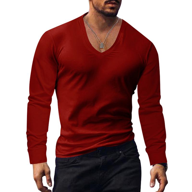 Men's Summer Long Sleeve Top Sun Protection Base Shirt Men's Large V-neck Solid Color Large Size Casual T-shirt Men