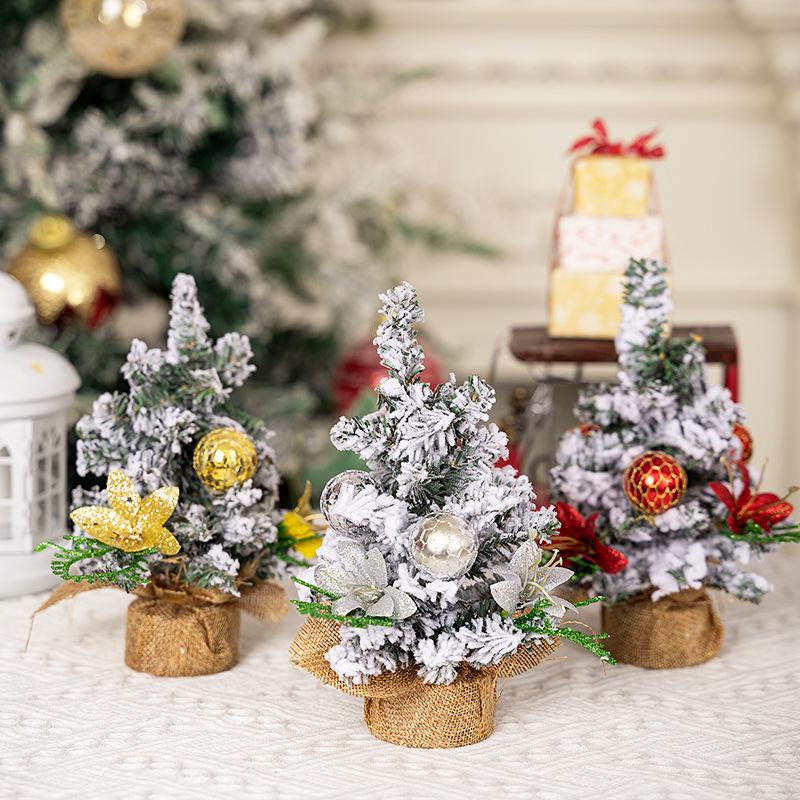Haobei Christmas Tree Mini Ornaments - Festive Atmosphere Desktop Decorations with Snow Simulation